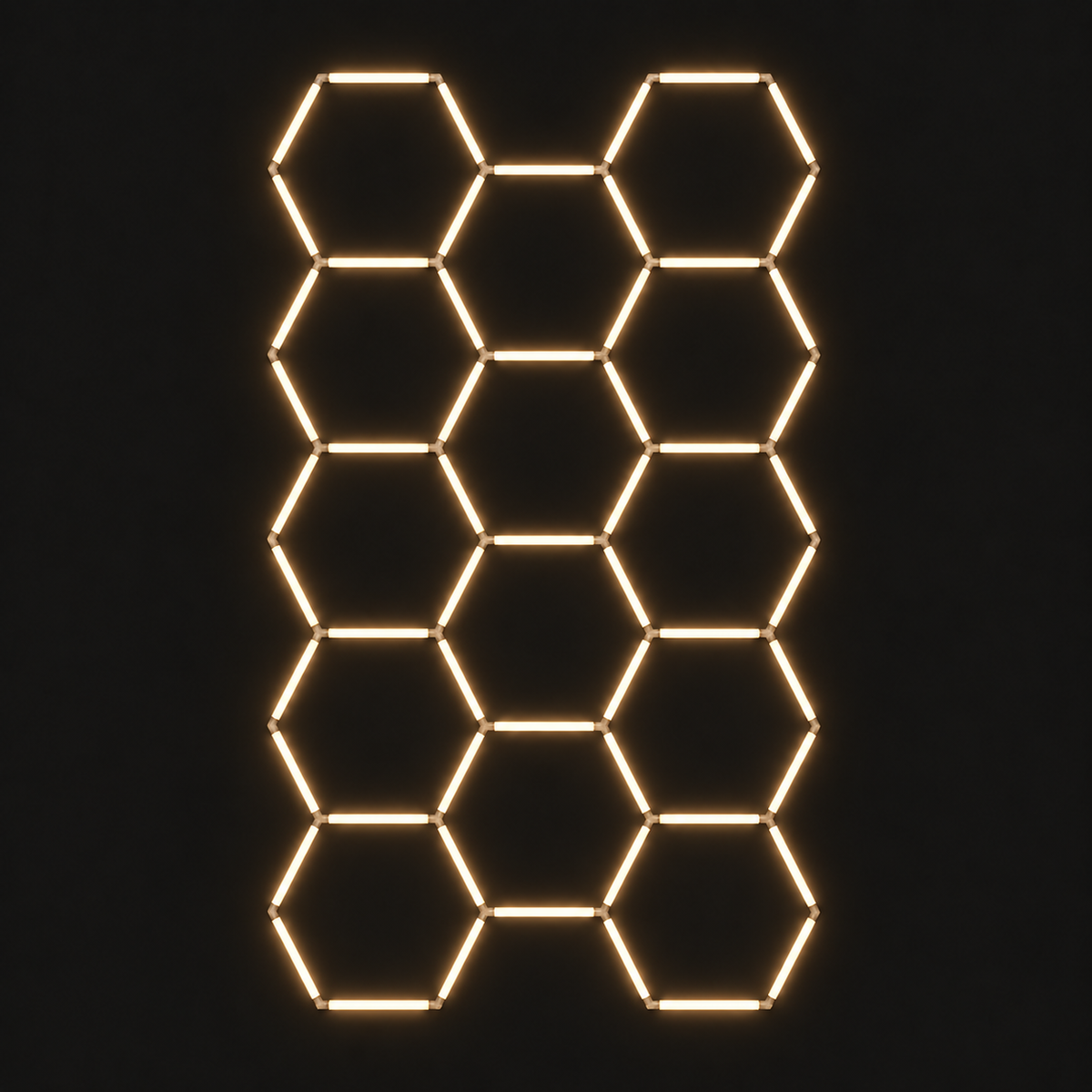 14-hexagon LED light grid, Warm White 3000K, tall 5-4-5 layout