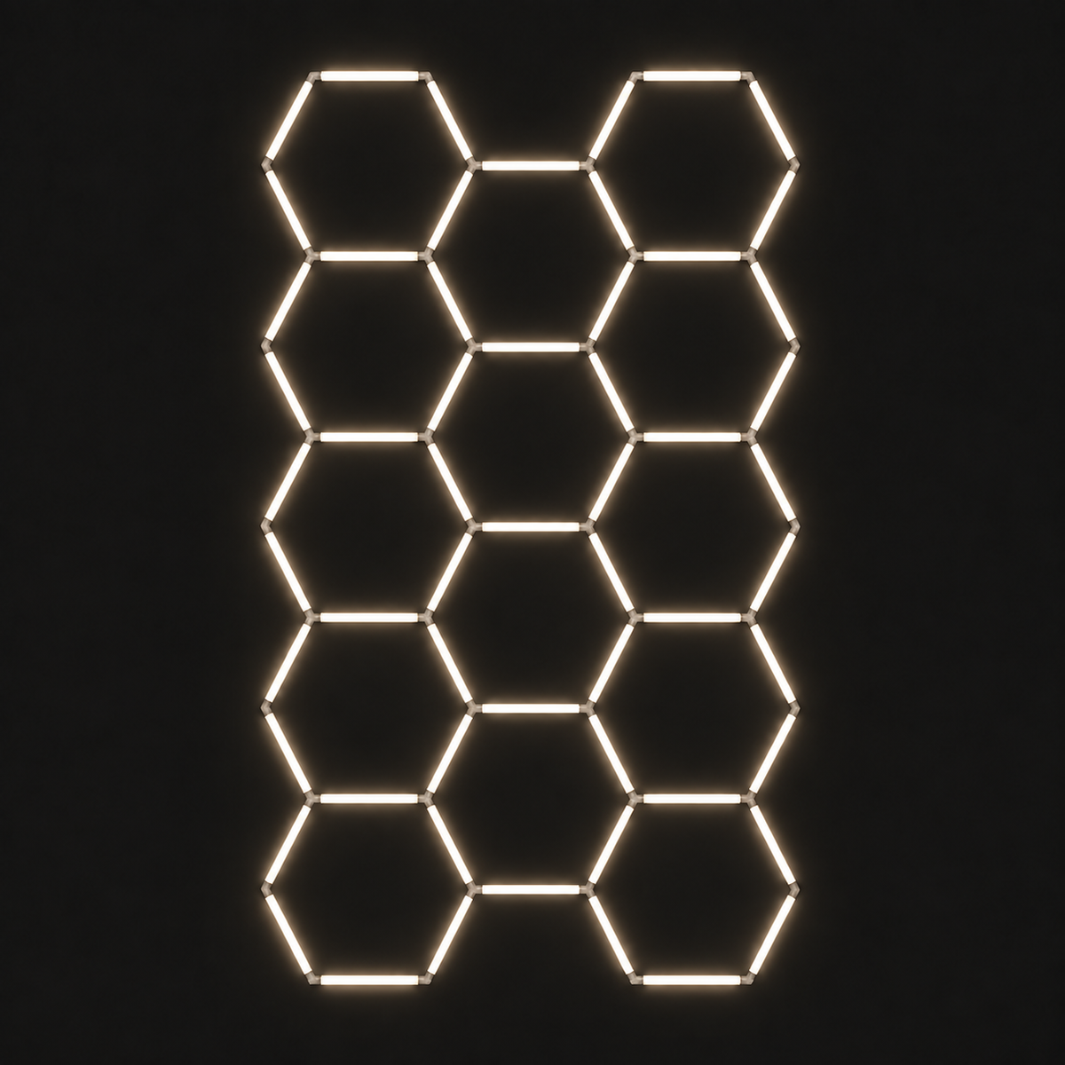 14-hexagon LED light grid, Soft White 4000K, tall 5-4-5 layout