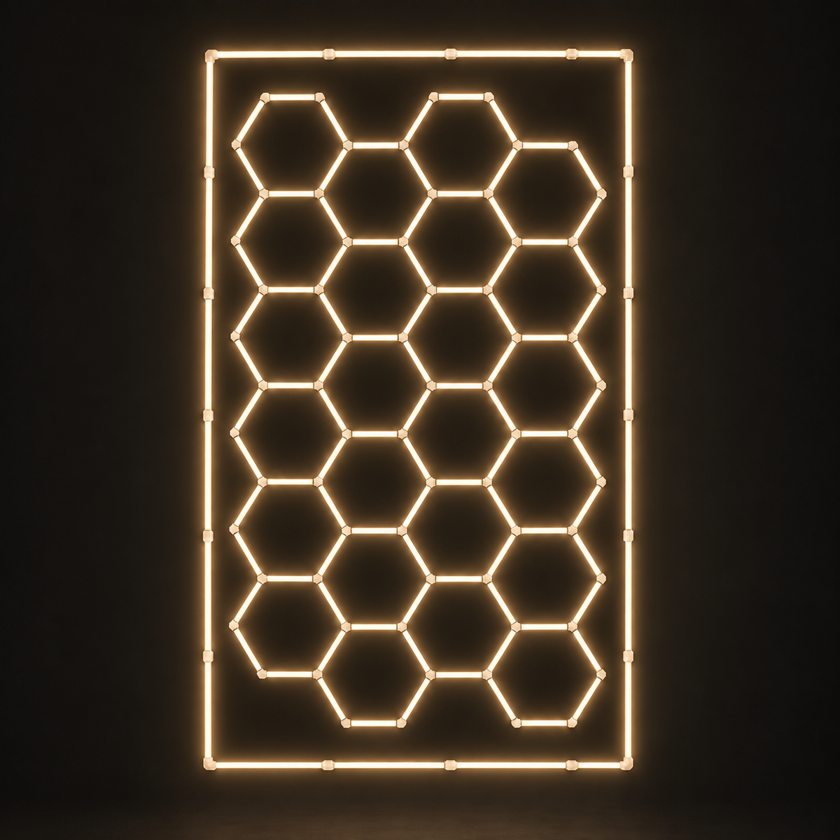 24-hexagon LED light grid with border in warm white 3000K