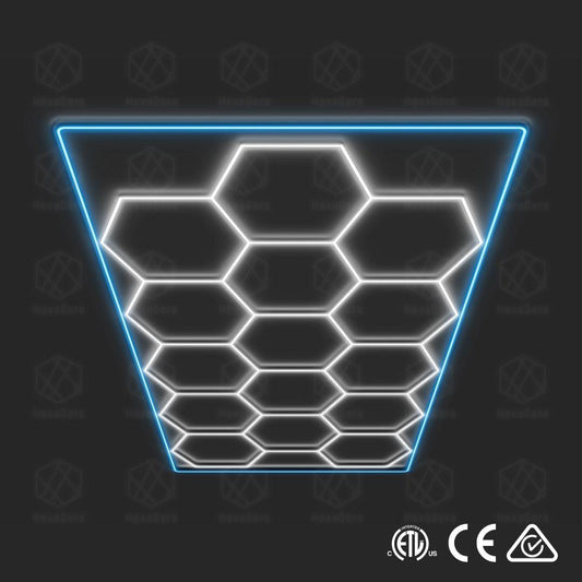 Hexagonal Lights Grid - 15 Hex With Color Border - Blue / Ceiling / AC-powered