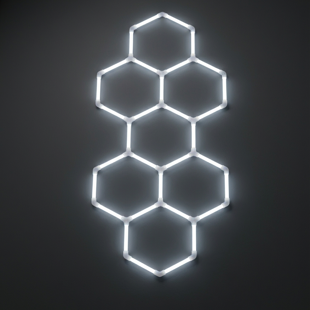 Dimmable 7-Hex LED light grid compact honeycomb layout