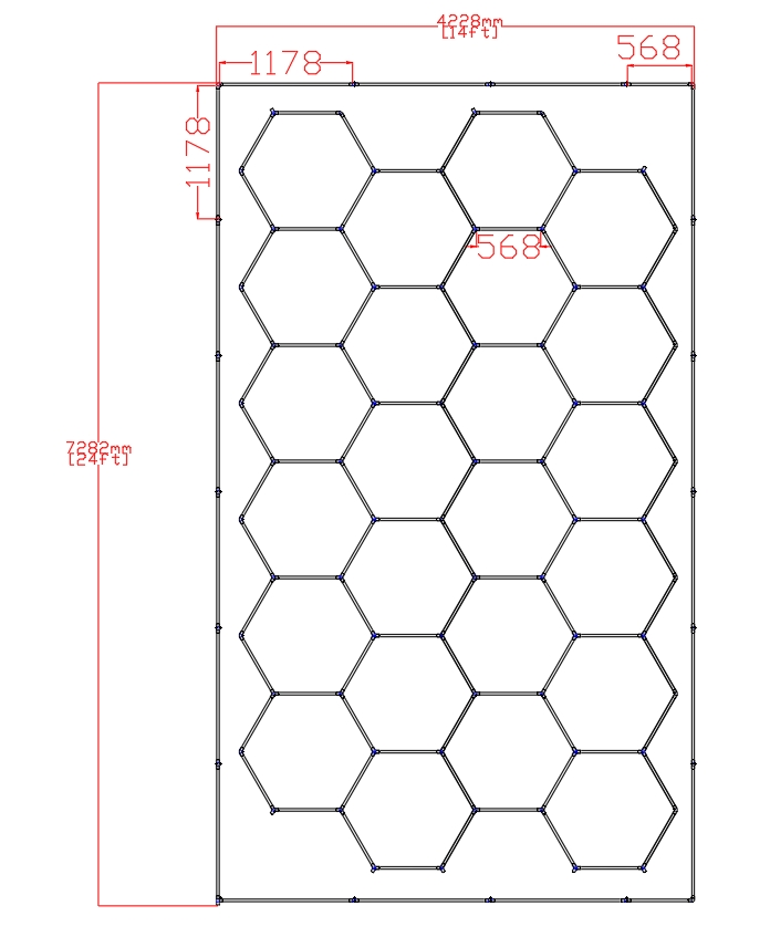 Hexagon Lights Grid - 24 Hexagon with Border (24' x 14'/ 7.3M x 4.2M)