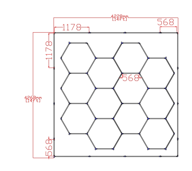 Hexagon Lights Grid - 12 Hexagon with Border (14' x 14'/ 4.2M x 4.3M)