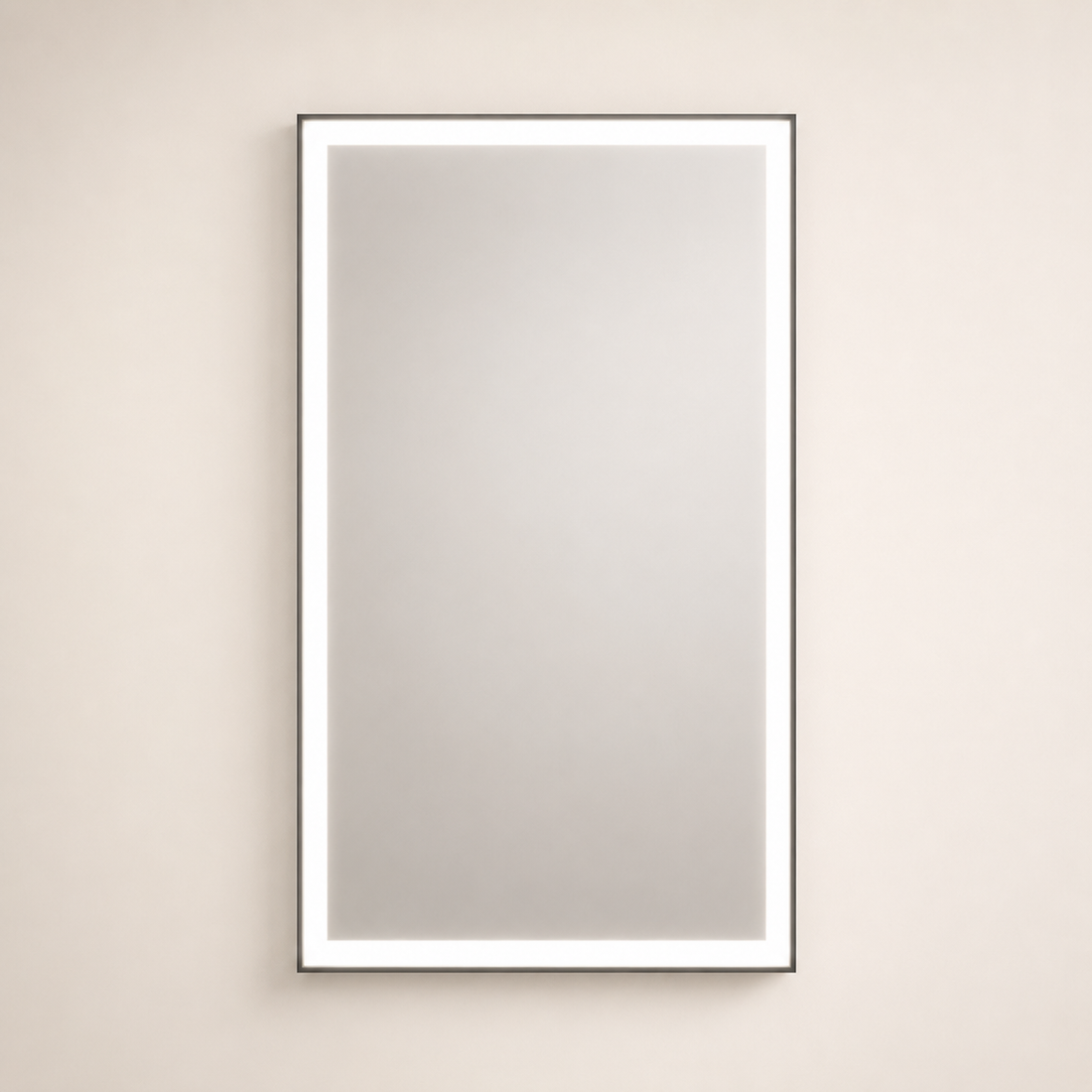 24 by 36 inch portrait LED vanity mirror installed in a modern bathroom