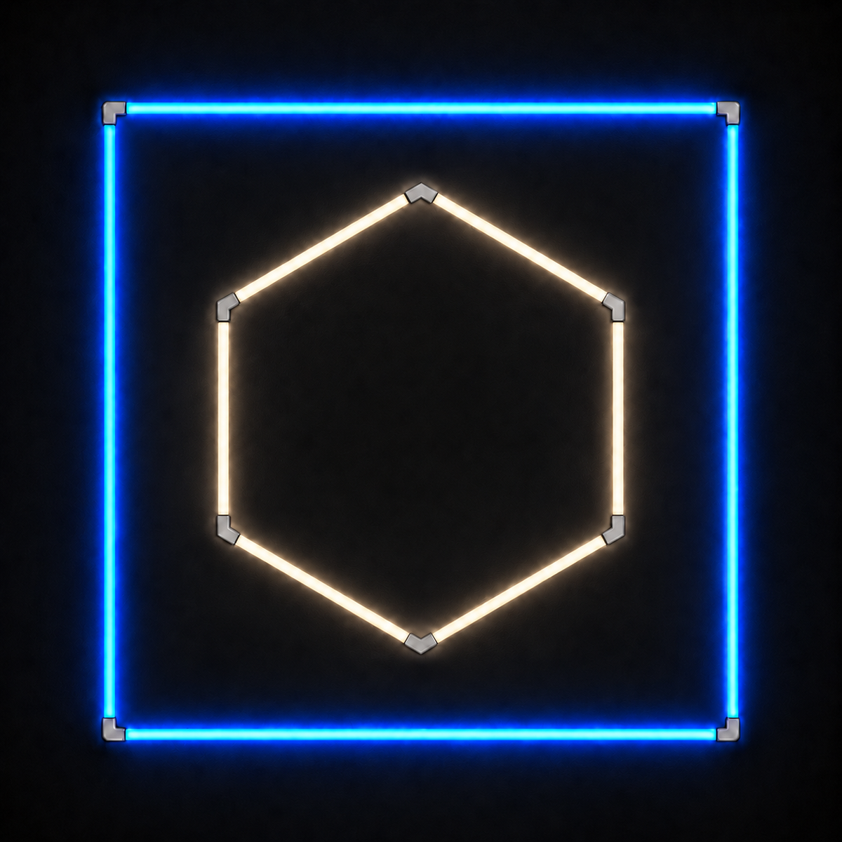 1-Hex LED light grid with Soft White 4000K main light and Blue border
