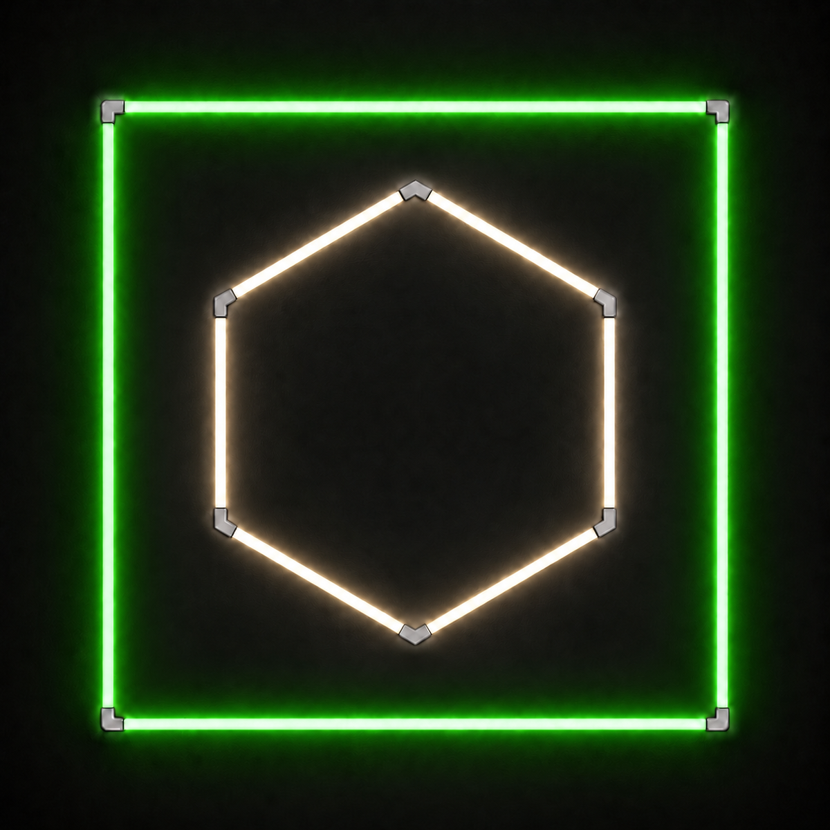 1-Hex LED light grid with Soft White 4000K main light and Green border