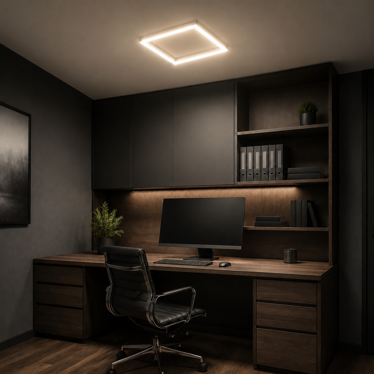 17-inch single square LED light installed in an office, 5000K natural white